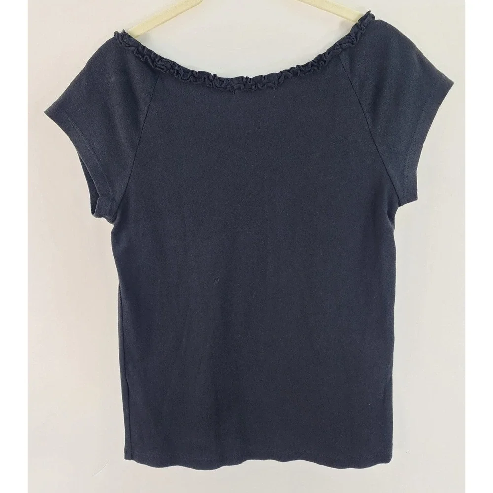 Fresh Produce Ruffle V Neck Top Women's S Black Cap Sleeve Minimalist